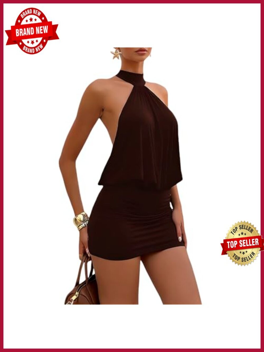 Women's Halter Backless Mini Dress Bodycon Cocktail Party Gown